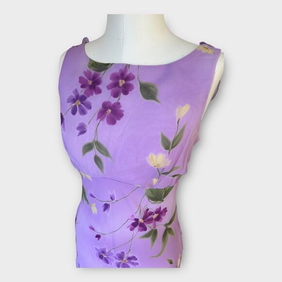 Vintage 90s Just Choon USA Purple Floral Empire Waist Dress Sheer Overlay sz 9 - Picture 10 of 12